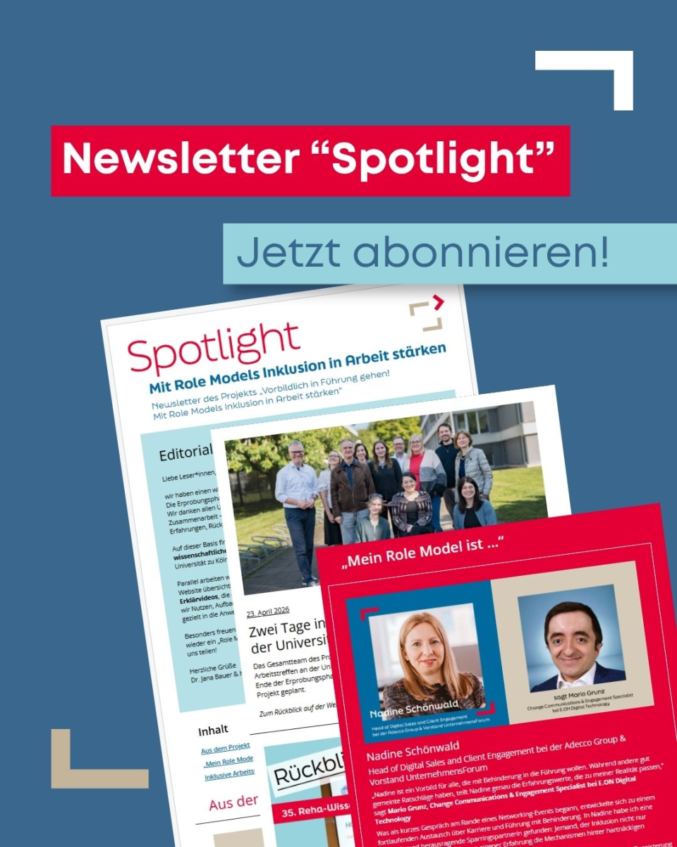 Auf dunkelblauem Grund sind 3 Seiten des aktuellen Newsletters zu sehen. Darüber steht: "Newsletter Spotlight"  und "Jetzt abonnieren!"